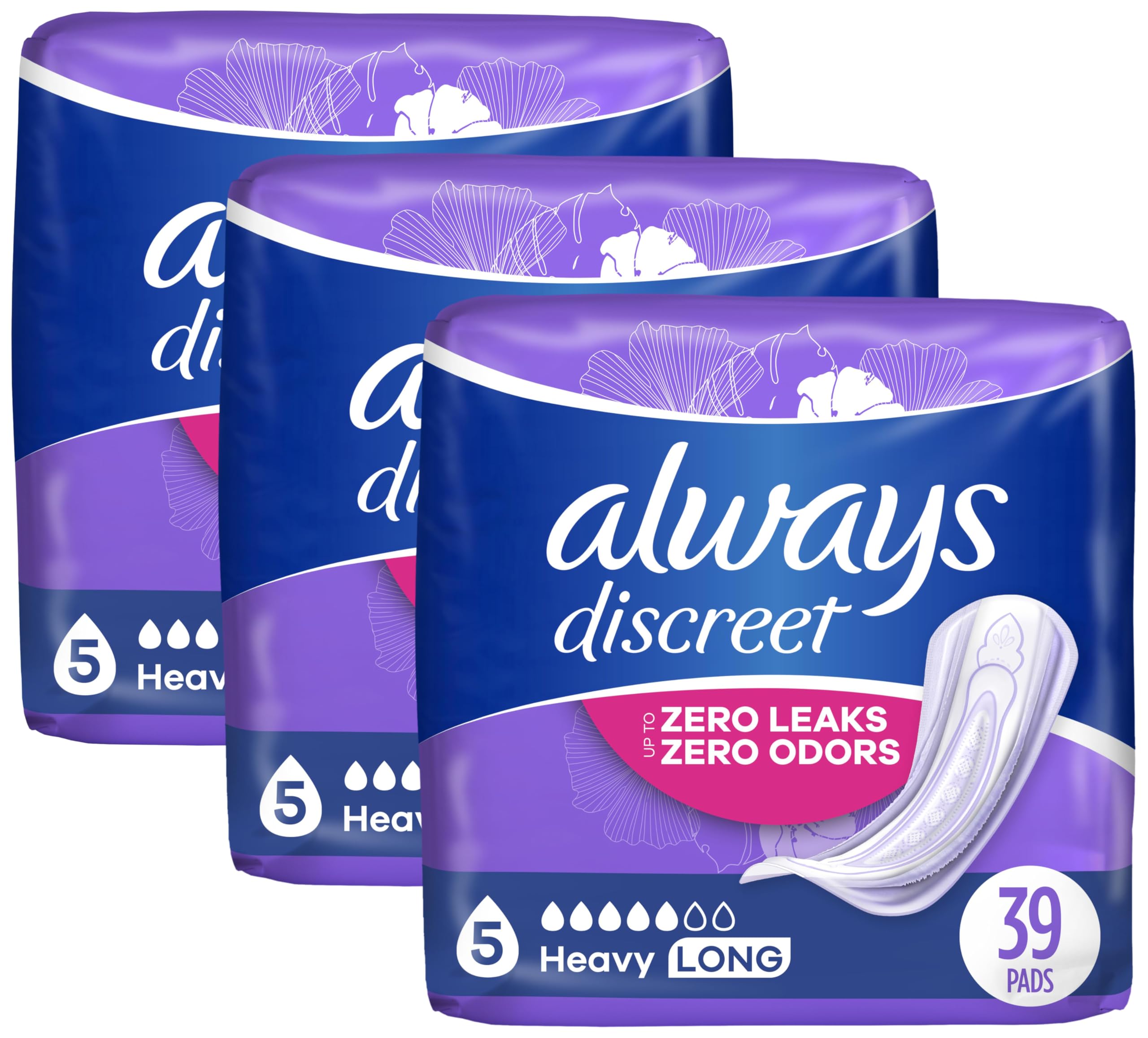Amazon.com: Always Discreet Incontinence Pads, 39 Count Pack of 3